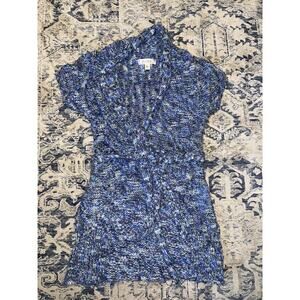 Decree Short Sleeve Wrap Marled Blue Purple Silver Black Belt Sweater M